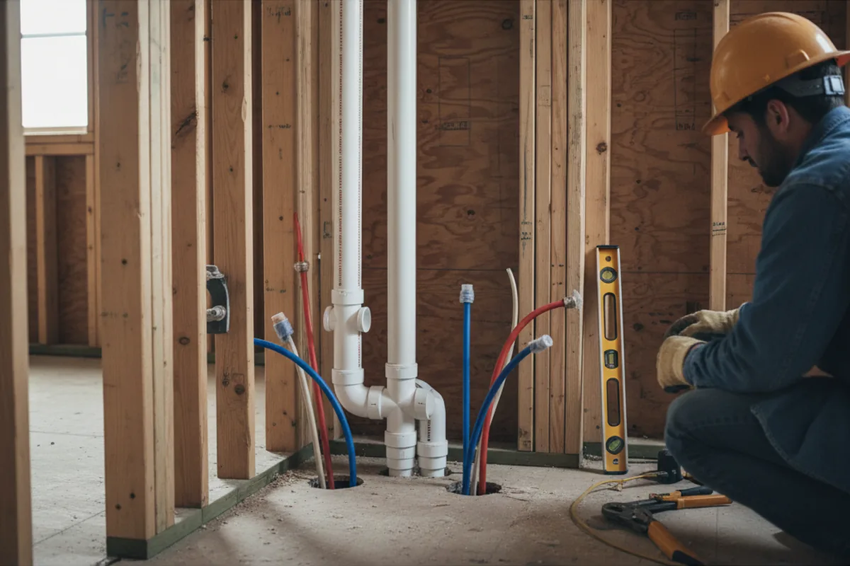 Drain and supply rough-in during Sump Pump Repair in New Lisbon